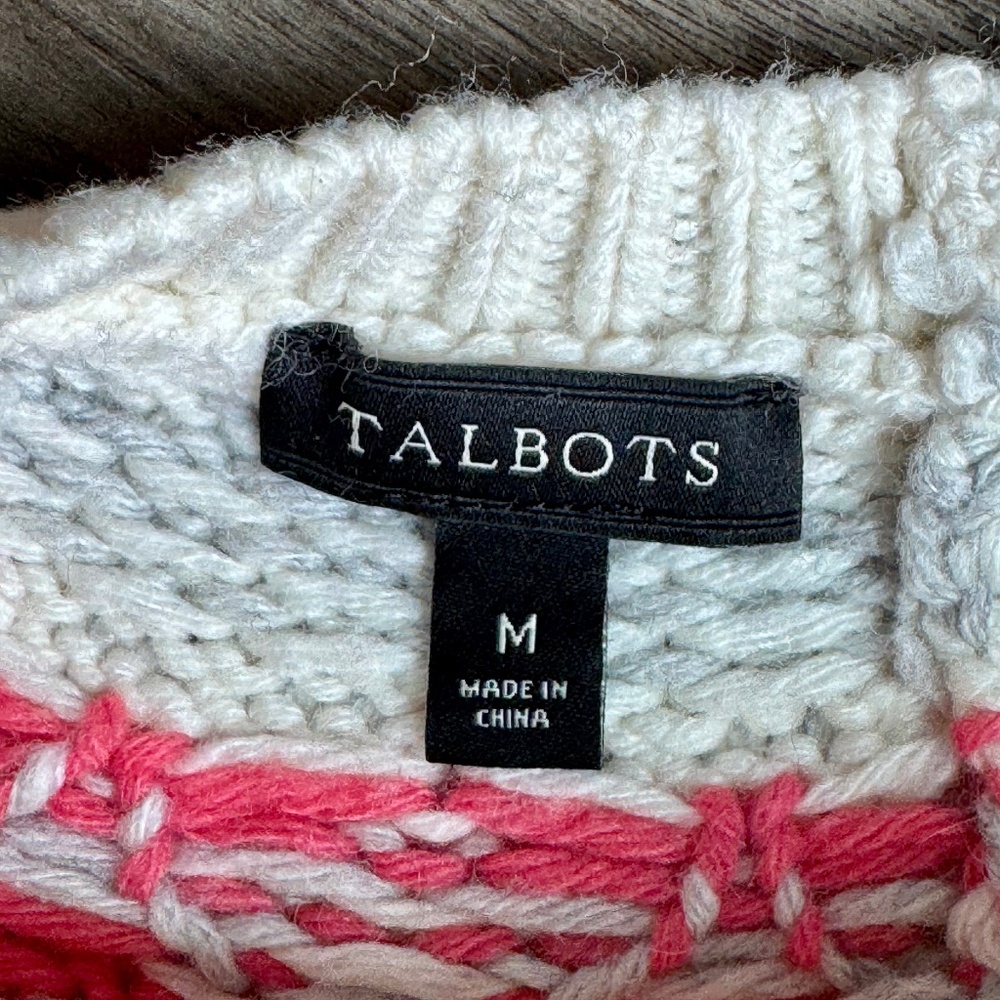 Talbots Multi-Colored Fair Isle Pom Pom Button Back Sweater Women's size M - Picture 4 of 12